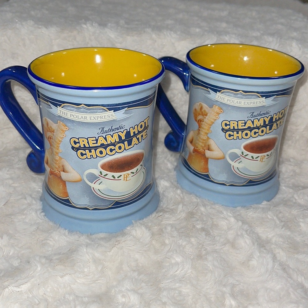 The Polar Express Creamy Hot Chocolate MUG Authentic Warner bros Blue set of Two